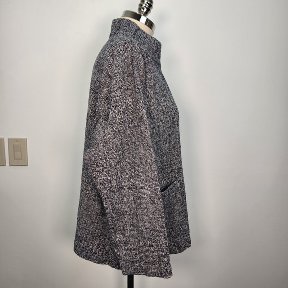 Eileen Fisher 1X Gray Tweed Zip Front Stand Collar Jacket Coat - Picture 4 of 12